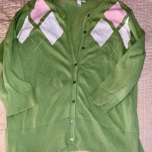 Large Cherokee argyle cardigan green & pink
